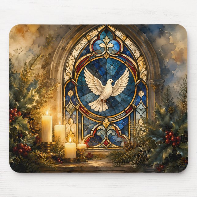 Bleiglas-Tauben-Christmas-Fenster Mousepad (Vorne)