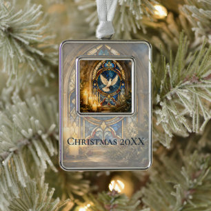 Bleiglas-Tauben-Christmas-Fenster Rahmen-Ornament Silber