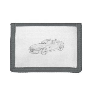 Bleistift-Art-Zeichnen BMW Z4 Schwarzweiss- Tri-fold Portemonnaie