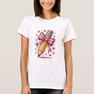 Bleistift-Coquette-Schleife-Lehrerdank-Schule T-Shirt
