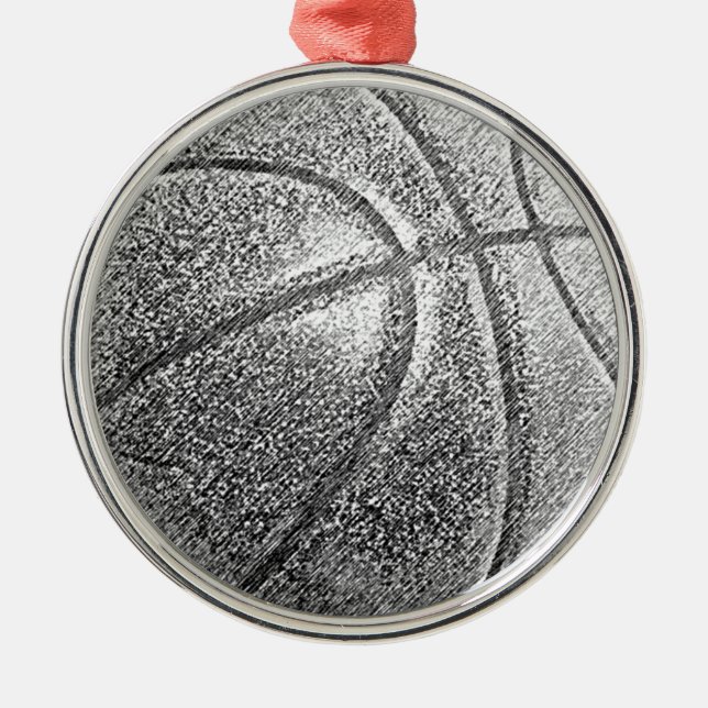 Bleistift-Effekt Basketball Silbernes Ornament (Vorne)