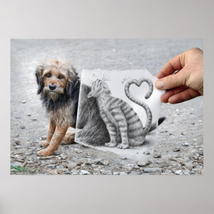Bleistift gegen Kamera - Hund und Katze Poster