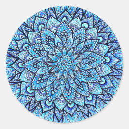 Bleistift Handgezeichnetes Mandala-Design in Blau Runder Aufkleber