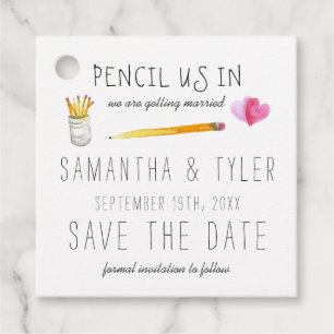 Bleistift in Hochzeit Speichern Sie das Datum Vo Geschenkanhänger