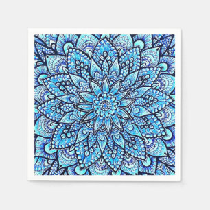 Bleistift-Mandala-Design in Blau Original-Kunst Serviette