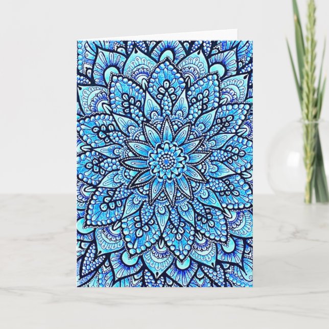 Bleistift-Mandala-Design in Blau Originalkunst  Karte (Vorderseite)