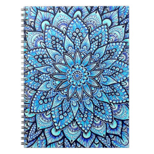 Bleistift-Mandala-Design in Blau Originalkunst  Notizblock