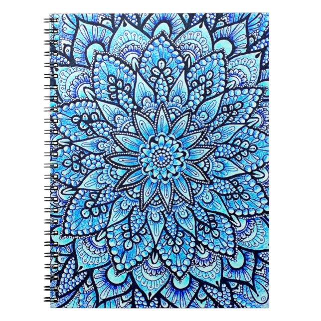 Bleistift-Mandala-Design in Blau Originalkunst  Notizblock (Vorderseite)