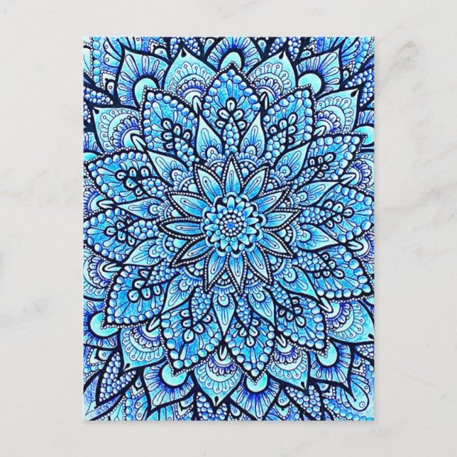 Bleistift-Mandala-Design in Blau Originalkunst  Postkarte (Vorderseite)