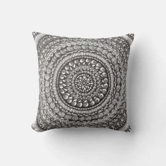 Bleistift Original Kunst Mandala Design Kissen (Vorderseite)