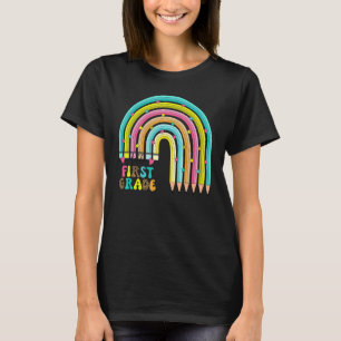 Bleistift Regenbogen Leopard Hallo Erste Klasse Sü T-Shirt