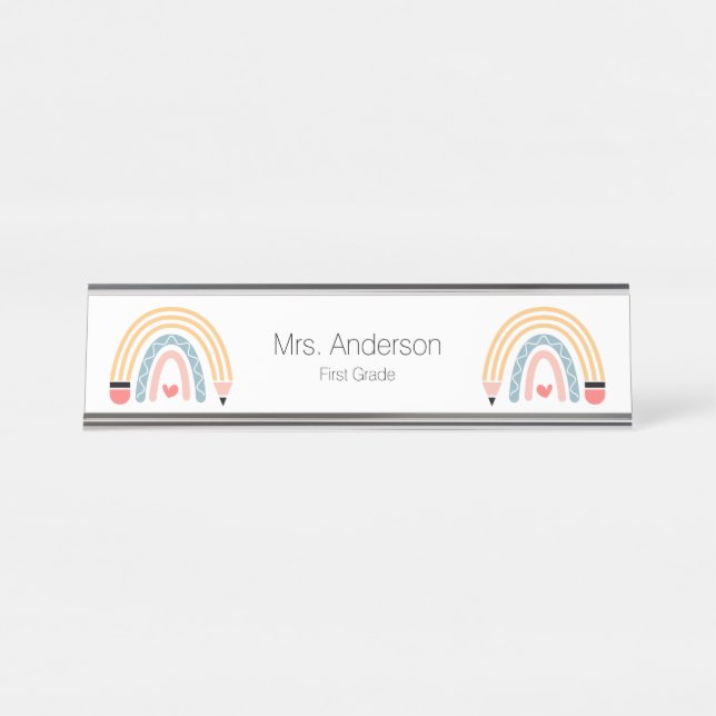 Bleistift-Regenbogenlehrer Schreibtischnamensplakette (Vorderseite )