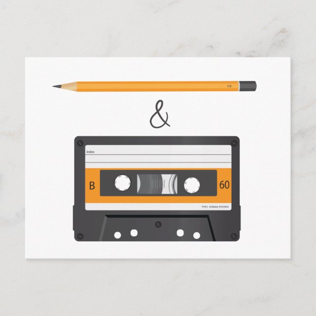 Bleistift und Kompaktkassette Postkarte (Vorderseite)