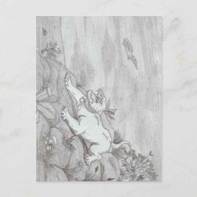 Bleistiftkunst Weiße Lioness Fantasie fliegender A Postkarte (Vorderseite)