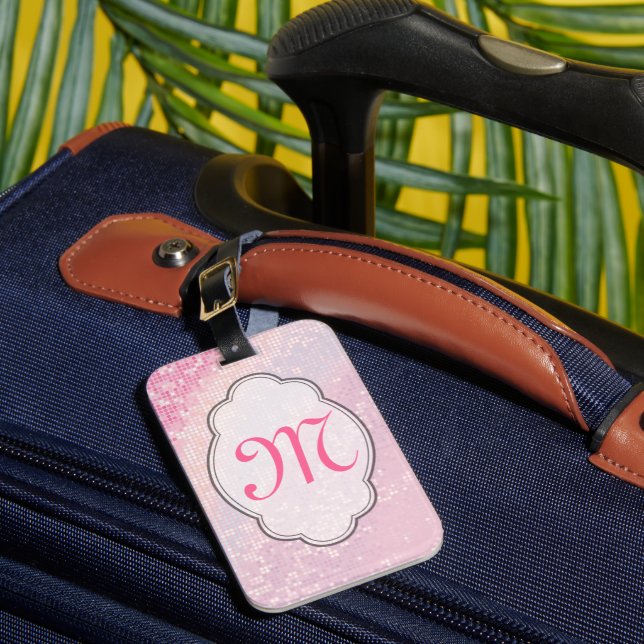 Blende Glitzer Girly Pink Glit Monogram Gepäckanhä Gepäckanhänger (Vorderseite Insitu 1)