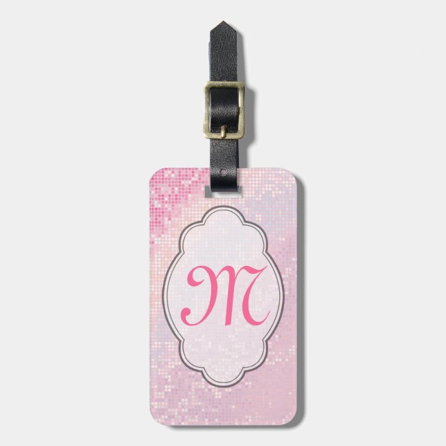 Blende Glitzer Girly Pink Glit Monogram Gepäckanhä Gepäckanhänger (Vorderseite vertikal)
