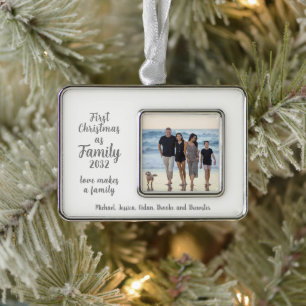 Blended Family 1. Weihnachts Personalisiertes Foto Rahmen-Ornament Silber