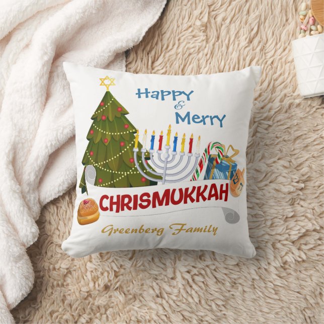Blended Holiday Chrismukkah Tree, Menorah, Dreidel Kissen (Decke)