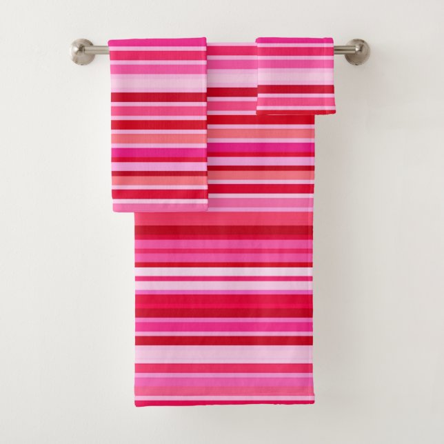 Blended Stripes, Fuchsia, Maroon und Pink  Badhandtuch Set (Insitu)