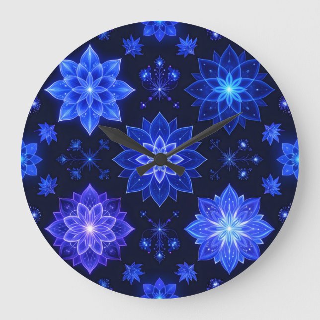 Blendenblauer Lila Blumenwall-Uhr Große Wanduhr (Vorderseite)