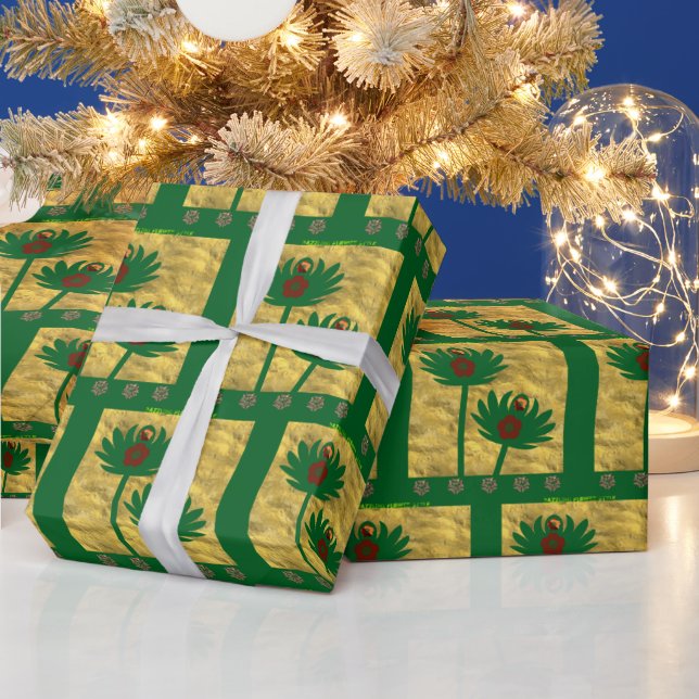 Blendende Blumenmuster grün Geschenkpapier (Feiertage)