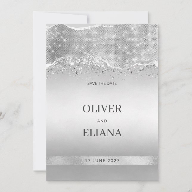 Blendender silberner Glitter Save-the-Date-Karten Einladung (Vorderseite)