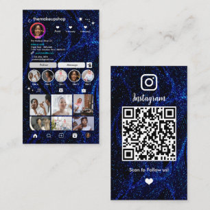 Blendendes blaues Glitter Instagram QR Code Social Visitenkarte