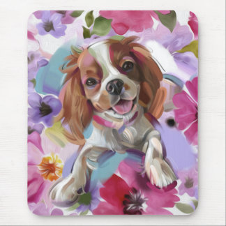 Blenheim Cavalier Floral Dog Art Mouse Pad Mousepad