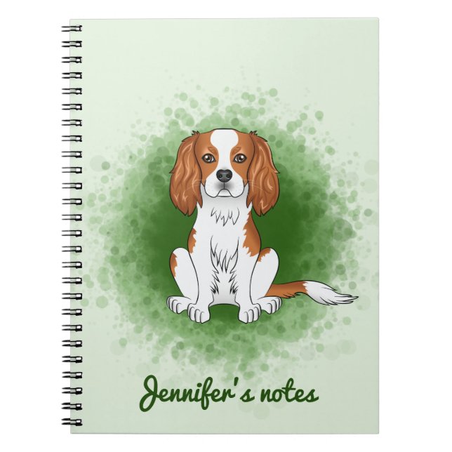 Blenheim Cavalier King Charles Spaniel auf Green Notizblock (Vorderseite)