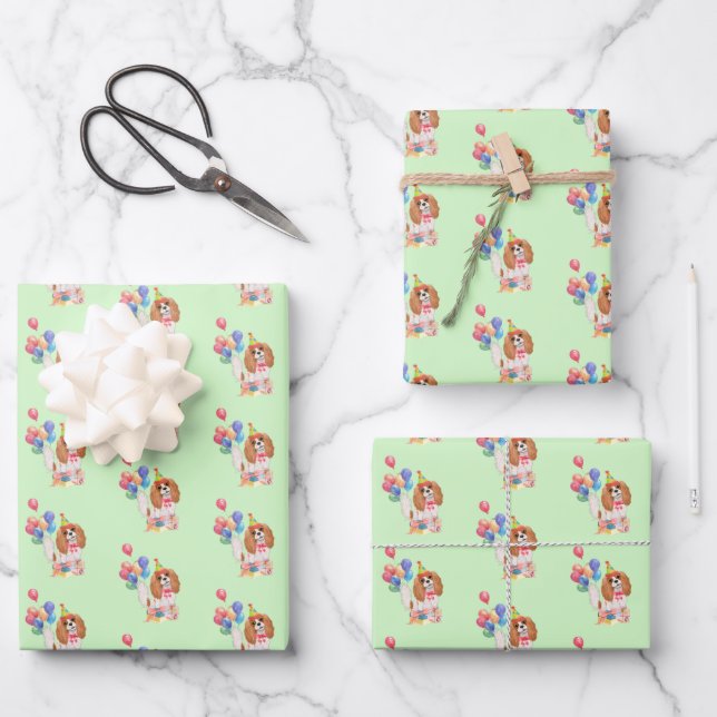Blenheim Cavalier King Charles Spaniel Birthday  Geschenkpapier Set (Vorderseite)