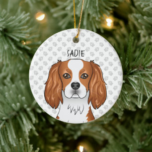 Blenheim Cavalier King Charles Spaniel Kopf & Name Keramik Ornament