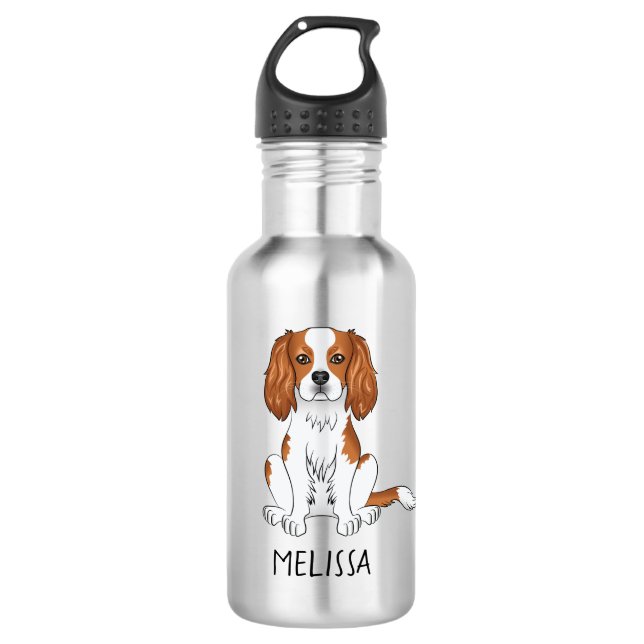 Blenheim Cavalier King Charles Spaniel & Name Edelstahlflasche (Vorderseite)
