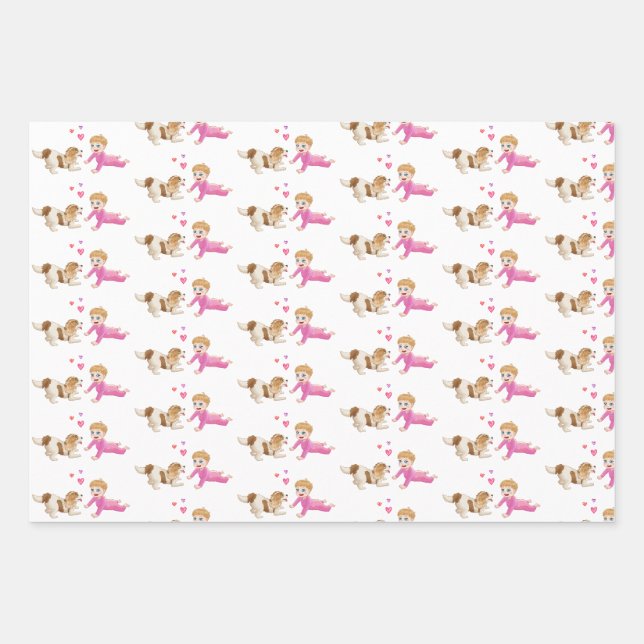 Blenheim Cavalier King Charles Spaniel und Baby Geschenkpapier Set (Vorderseite)