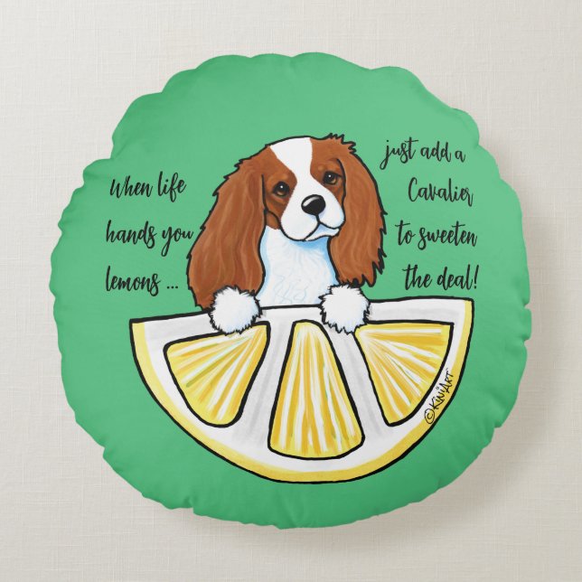 Blenheim Cavalier Life Lemons Accent Pillow Rundes Kissen (Vorderseite)