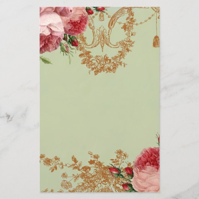 Blenheim Rose elegantes weises Grün - persönlich Briefpapier (Vorderseite)