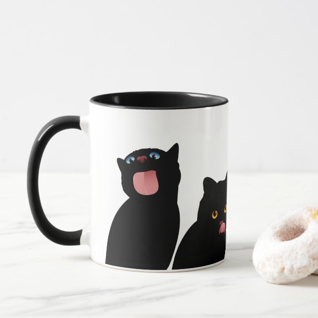 Blep! Schwarze Katzen, die Windows lecken Tasse (Mit Donut)