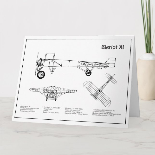 Bleriot XI - Flugzeugkonzeption Zeichnend Pläne BD Dankeskarte (Vorderseite)