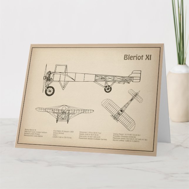Bleriot XI - Flugzeugkonzeption Zeichnend Pläne SD Dankeskarte (Vorderseite)
