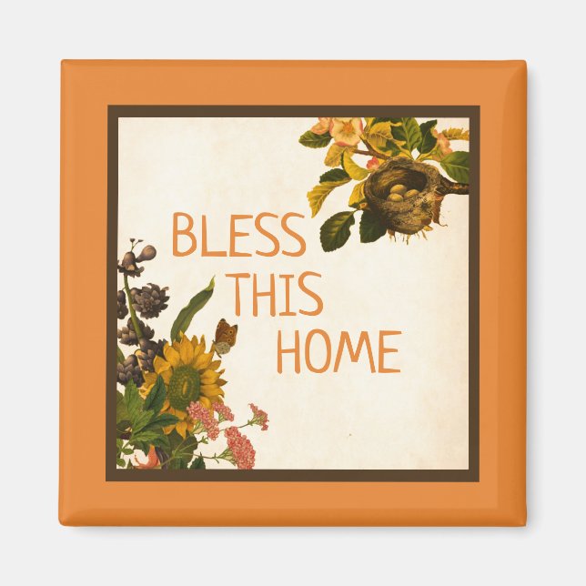 BLESS DIESE ZUHAUSE Orange & Brown Autumn Floral Magnet (Vorne)