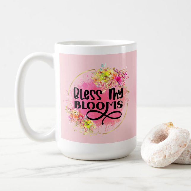 Bless meine Blüten rosa Frühlingsblumen Kaffeetasse (Mit Donut)