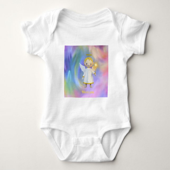 'Bless You´ Regenbogen-weiße Babykarosserie Baby Strampler (Vorderseite)