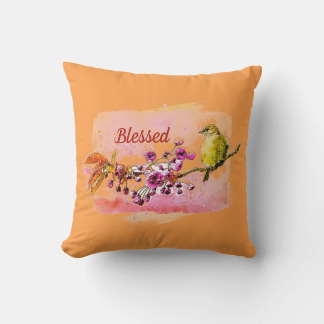Blessé fleurs de cerisier et Coussin Finch Lumbar (Recto)