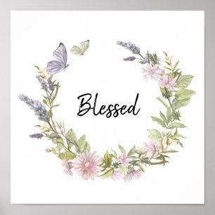 Blessé Papillons Floral Wreath Poster