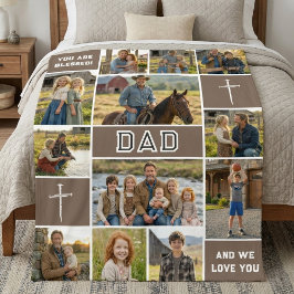 Blessed Dad 12 Photo Collage Custom Text Fleecedecke