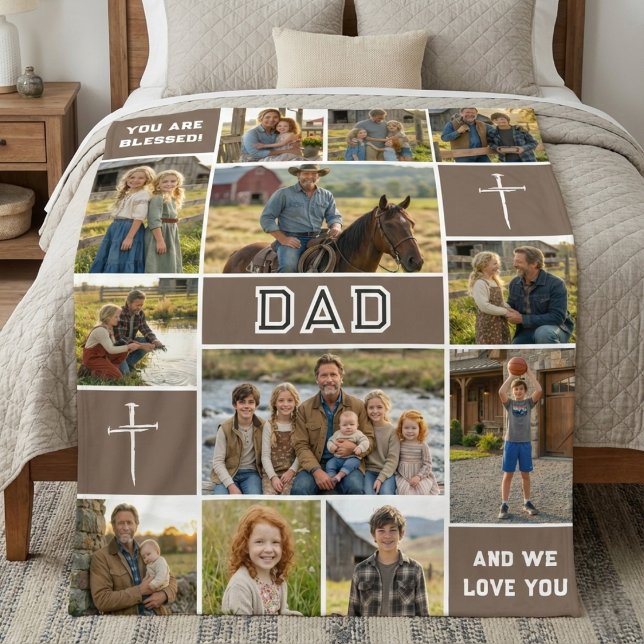 Blessed Dad 12 Photo Collage Custom Text Fleecedecke (Von Creator hochgeladen)
