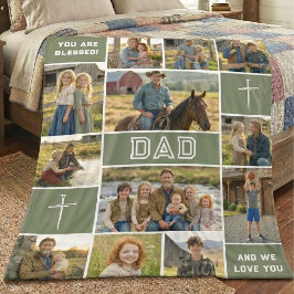 Blessed Dad 12 Photo Collage Custom Text Fleecedecke