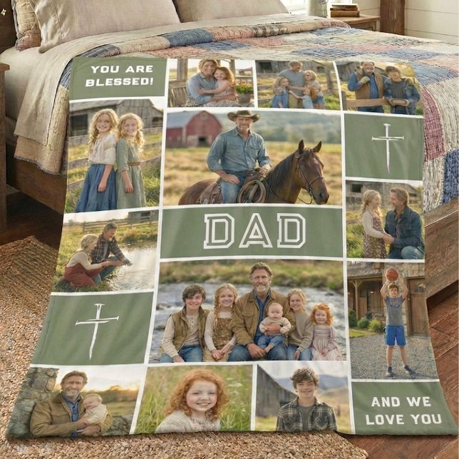 Blessed Dad 12 Photo Collage Custom Text Fleecedecke (Von Creator hochgeladen)
