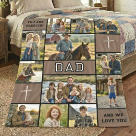 Blessed Dad 12 Photo Collage Custom Text Fleecedecke