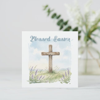 Blessed Easter Watercolor Easter Cross Greeting Karte