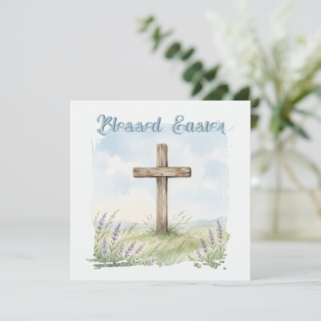 Blessed Easter Watercolor Easter Cross Greeting Karte (Stehend Vorderseite)